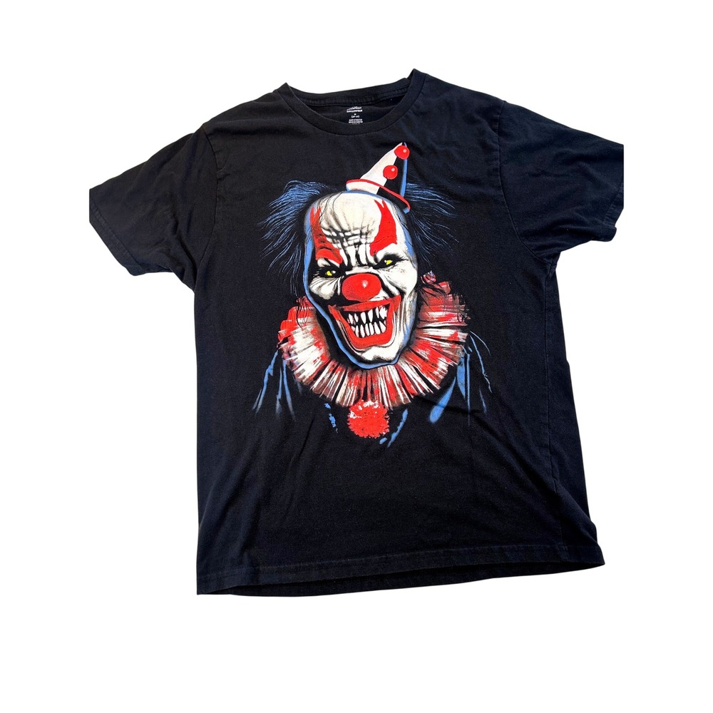 Way to Celebrate Halloween Evil Scary Clown Graphic T-Shirt Mens Medium Black